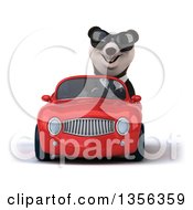 Clipart Of A 3d Business Panda Wearing Sunglasses And Driving A Red Convertible Car On A White Background Royalty Free Illustration