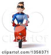 Clipart Of A 3d Young Brunette White Male Super Hero In A Blue And Red Suit Riding A Scooter On A White Background Royalty Free Illustration by Julos