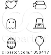 Poster, Art Print Of Black And White Lineart Valentine Christmas Halloween Thanksgiving Easter And Birthday Holiday Icons