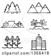 Poster, Art Print Of Black And White Lineart Nature Agriculture And Architecture Icons