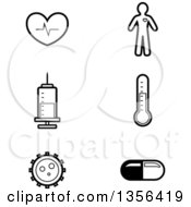 Clipart Of Black And White Lineart Medical Icons Royalty Free Vector Illustration by Cory Thoman