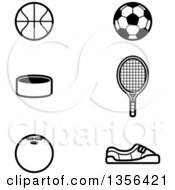 Black And White Lineart Baskketball Soccer Tennis Hockey And Bowling Sports Icons