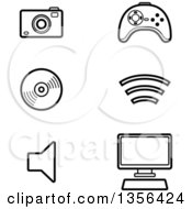 Poster, Art Print Of Black And White Lineart Computer And Gadget Technology Icons