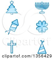 Poster, Art Print Of Blue Christmas Hanukkah Fourth Of July St Patricks Day Easter And New Year Or Birthday Holiday Icons