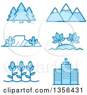 Poster, Art Print Of Blue Nature Agriculture And Architecture Icons