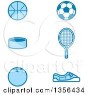 Blue Baskketball Soccer Tennis Hockey And Bowling Sports Icons