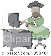 Clipart Of A Cartoon Black Female Secretary Working At A Computer Desk Royalty Free Vector Illustration