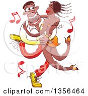 Poster, Art Print Of Black Couple Dancing Salsa With Red Music Notes