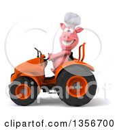 Clipart Of A 3d Chef Pig Operating An Orange Tractor On A White Background Royalty Free Illustration