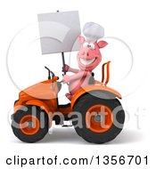 Clipart Of A 3d Chef Pig Holding A Blank Sign And Operating An Orange Tractor On A White Background Royalty Free Illustration