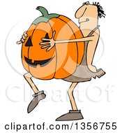 Clipart Of A Cartoon Caveman Carrying A Large Halloween Jackolantern Pumpkin Royalty Free Vector Illustration by djart