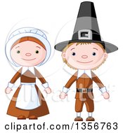 Poster, Art Print Of Happy Thanksgiving Pilgrim Boy And Girl