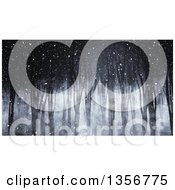 Clipart Of A 3d Dark Forest With Fog And Snow At Night Royalty Free Illustration