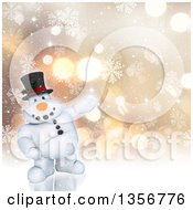 Poster, Art Print Of 3d Chubby Snowman Presenting Over A Bokeh Background With Snowflakes