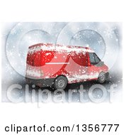 Clipart Of A 3d Red Christmas Delivery Van In The Snow Royalty Free Illustration
