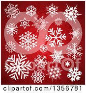 Poster, Art Print Of Ornate White Snowflakes Over Gradient Red