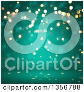 Poster, Art Print Of Background Of Bokeh Flares And Snowflakes On Turquoise