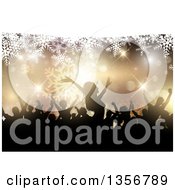 Poster, Art Print Of Silhouetted Group Of People Dancing At A Christmas Party Over Snowflakes And Bokeh