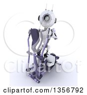 Clipart Of A 3d Futuristic Robot Exercising On A Cross Trainer On A Shaded White Background Royalty Free Illustration