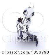 Poster, Art Print Of 3d Futuristic Robot Exercising On A Cross Trainer On A Shaded White Background