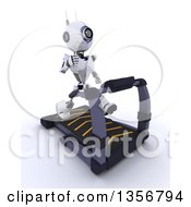 Clipart Of A 3d Futuristic Robot Exercising On A Treadmill On A Shaded White Background Royalty Free Illustration
