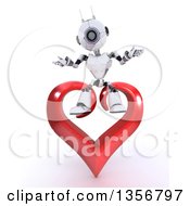 Poster, Art Print Of 3d Futuristic Robot Sitting On A Red Heart On A Shaded White Background