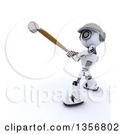 Poster, Art Print Of 3d Futuristic Robot Baseball Player Batting On A Shaded White Background