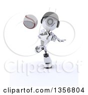 Clipart Of A 3d Futuristic Robot Throwing A Baseball On A Shaded White Background Royalty Free Illustration by KJ Pargeter