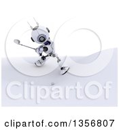 Poster, Art Print Of 3d Futuristic Robot Golfing On A Shaded White Background