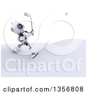 Clipart Of A 3d Futuristic Robot Golfing On A Shaded White Background Royalty Free Illustration by KJ Pargeter