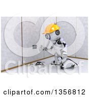 Poster, Art Print Of 3d Futuristic Robot Installing An Electrical Socket On A Shaded White Background