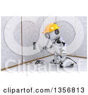 Clipart Of A 3d Futuristic Robot Installing An Electrical Socket On A Shaded White Background Royalty Free Illustration by KJ Pargeter