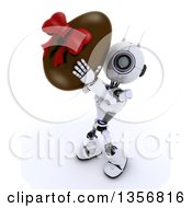 Poster, Art Print Of 3d Futuristic Robot Holding Up A Giant Chocolate Easter Egg On A Shaded White Background