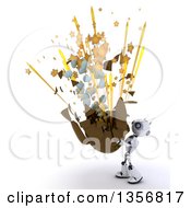 Poster, Art Print Of 3d Futuristic Robot Holding Up An Exploding Chocolate Easter Egg On A Shaded White Background