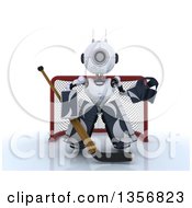 Poster, Art Print Of 3d Futuristic Robot Ice Hockey Goalie On A Shaded White Background