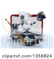 Clipart Of A 3d Futuristic Robot Ice Hockey Goalie On A Shaded White Background Royalty Free Illustration