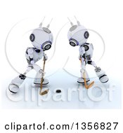 Poster, Art Print Of 3d Futuristic Robots Playing Ice Hockey On A Shaded White Background
