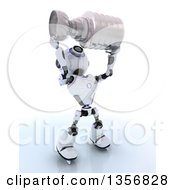 Poster, Art Print Of 3d Futuristic Robot Ice Hockey Champ Holding A Trophy On A Shaded White Background