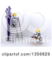 Poster, Art Print Of 3d Futuristic Robots Painting An Interior On A Shaded White Background