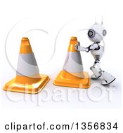 Poster, Art Print Of 3d Futuristic Robot Moving Giant Cones On A Shaded White Background