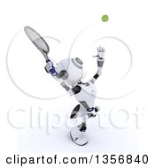 Poster, Art Print Of 3d Futuristic Robot Playing Tennis On A Shaded White Background