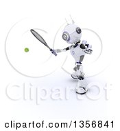 Poster, Art Print Of 3d Futuristic Robot Playing Tennis On A Shaded White Background