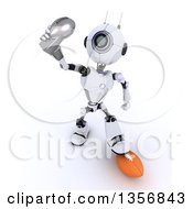 Poster, Art Print Of 3d Futuristic Robot American Football Player Holding Up A Trophy On A Shaded White Background