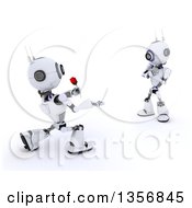 Poster, Art Print Of 3d Futuristic Robot Giving A Rose To His Love On A Shaded White Background