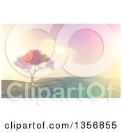 Clipart Of A 3d Tree On A Grassy Hill With Retro Flares Royalty Free Illustration