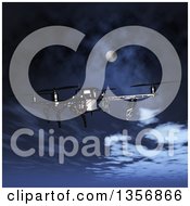 Poster, Art Print Of 3d Metal Quadcopter Drone Flying Over A Night Sky