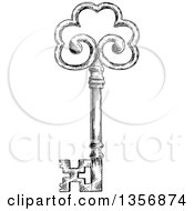 Clipart Of A Black And White Sketched Skeleton Key Royalty Free Vector Illustration