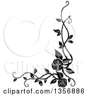 Poster, Art Print Of Black And White Corner Floral Rose Vine Border Design Element
