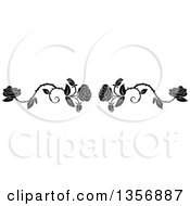 Clipart Of A Black And White Floral Rose Vine Border Design Element Royalty Free Vector Illustration