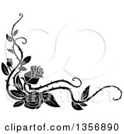 Poster, Art Print Of Black And White Corner Floral Rose Vine Border Design Element